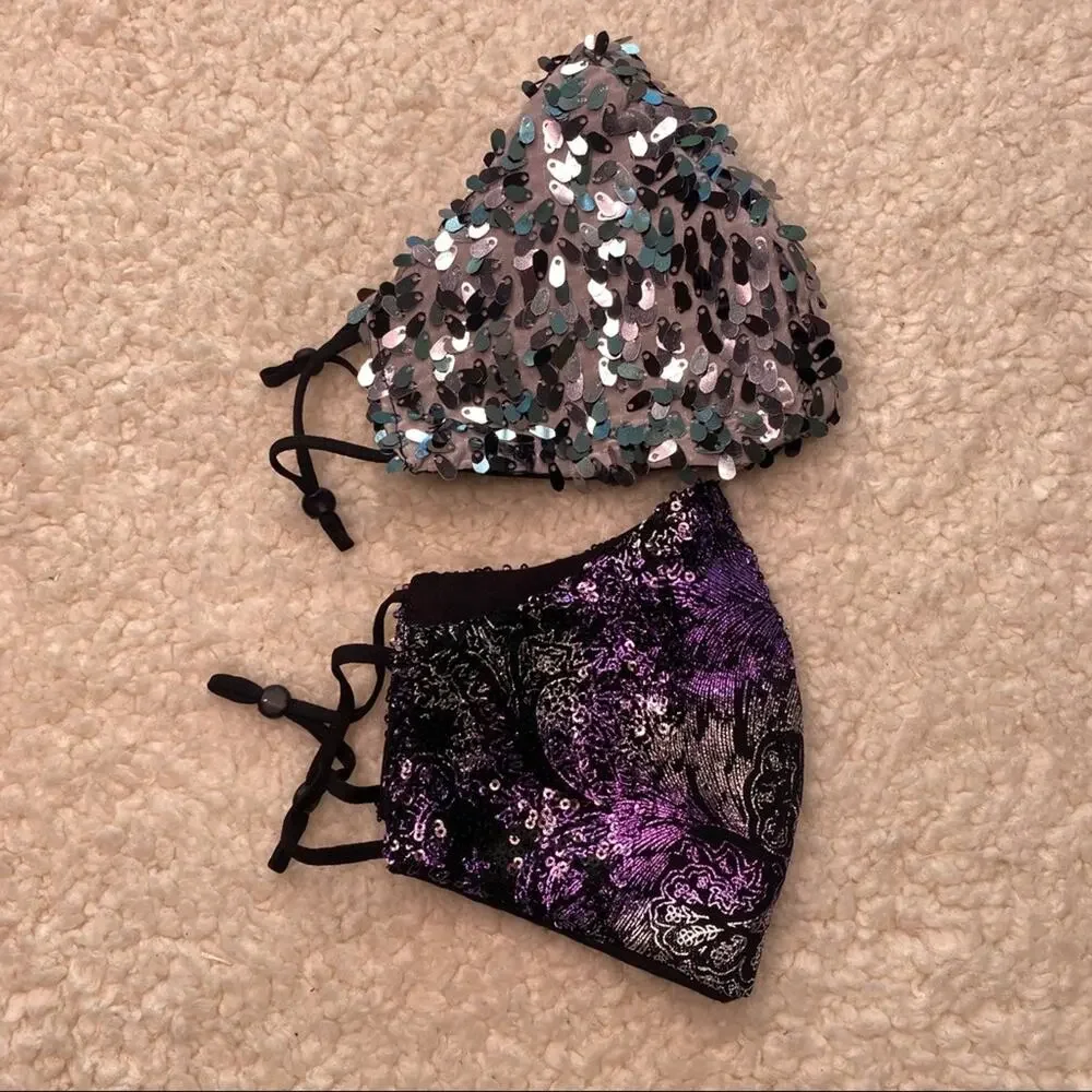 Purple and Silver Sequin Masks Lot of 2.
